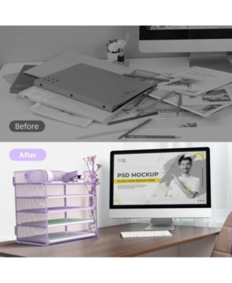 Letter Tray Paper Organizer 5-tier Desk File Holder Metal Desktop Document Shelf Office Classroom Organization