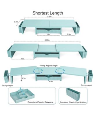 Dual Monitor Stand Riser Desk Organizer Drawer 2 Pen Holders Shelf