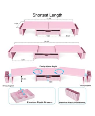 Dual Monitor Stand Riser Desk Organizer Drawer 2 Pen Holders Shelf