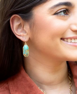 Dolce Teal Blue Turquoise Matrix Golden Drop Earrings