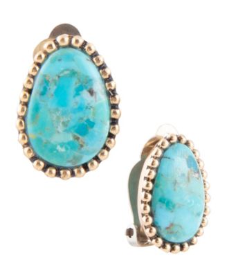 Clip-On Blue Turquoise Golden Earrings