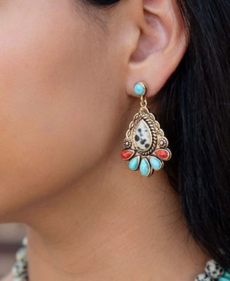 Dalmatian Jasper Colorful Golden Drop Earrings