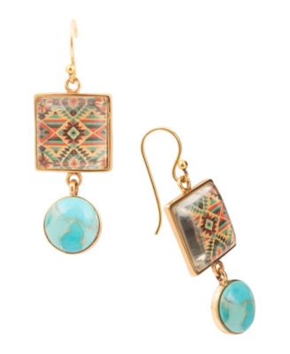 Native Weave Blue Turquoise Golden Drop Earrings