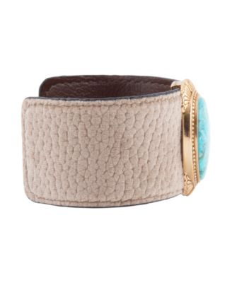 Blue Turquoise Velvet Cuff Golden Bracelet