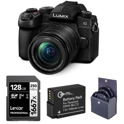LUMIX G97 Mirrorless Camera with 12-60mm Lens, Bundle with Extra Battery and 128GB Memory