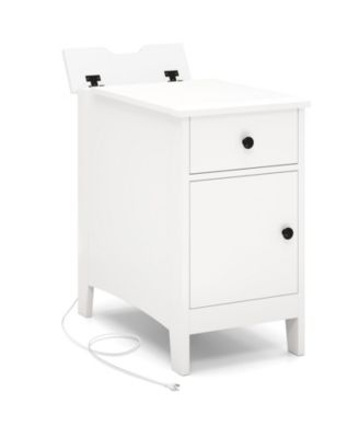 Flip Top End Table with Charging Station USB Ports Outlets and Drawer