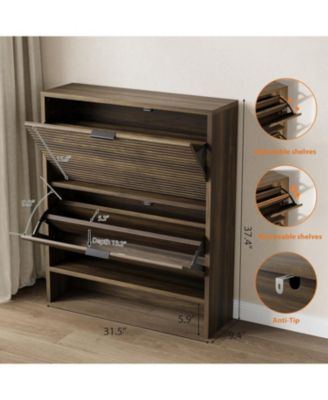 Fluted Shoe Cabinet with 2 Flip Drawers, Wide Slim Entryway Storage