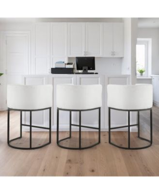 25 in Counter Height Fabric Bar Stool Set of 3 with Backrest, Arm, Metal Frame, and Footrest