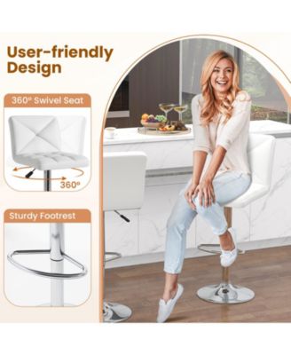 Adjustable Height Upholstered Swivel Bar Stool Set of 2 with Back