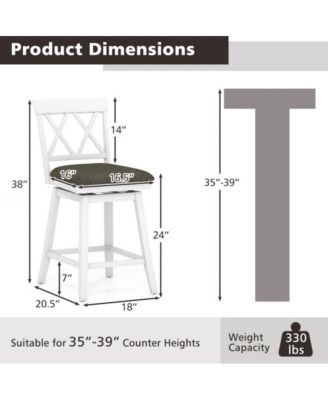 24 in Swivel Counter Height Bar Stool Set of 2 with Linen Cushion and Curved Backrest