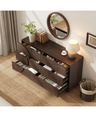 6 Drawer Fluted Dresser - Modern Wooden Chest of Drawers with Geometric Round Fronts, Storage Cabinet for Bedroom, Living Room