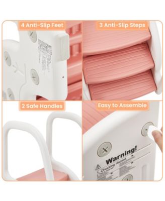 Toddler 3 Step Stool, Plastic Children Learning Helper Stool with Side Handles for Bathroom Sink