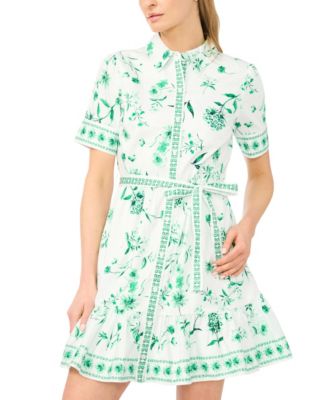 Women's Collared Short-Sleeve Mini Shirt-Dress