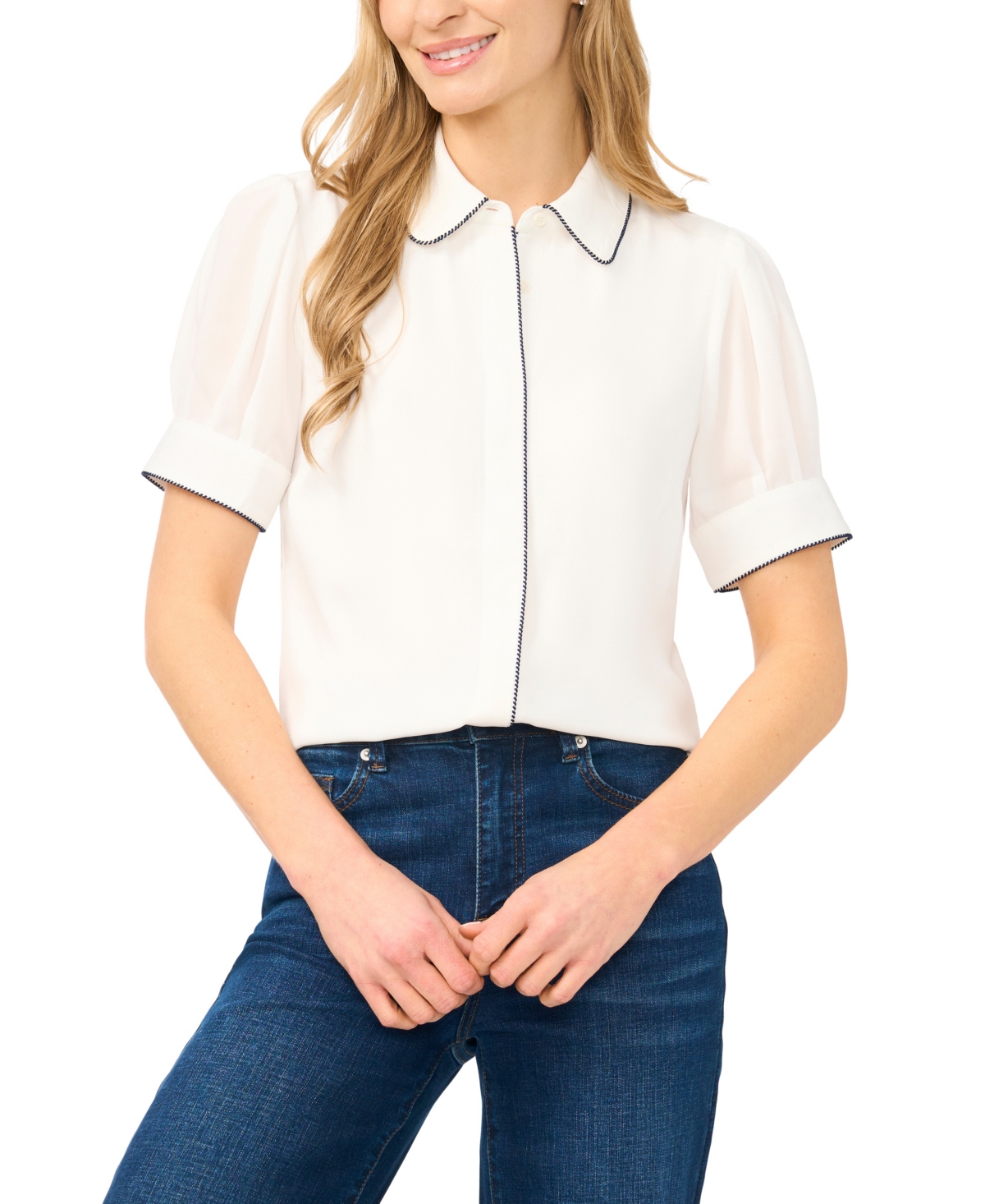 CeCe Women's Short-Sleeve Button-Up Top