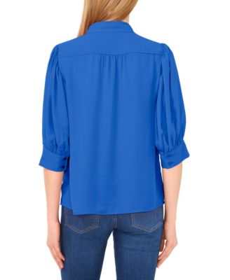 Women's 3/4-Sleeve Collared Button-Down Top