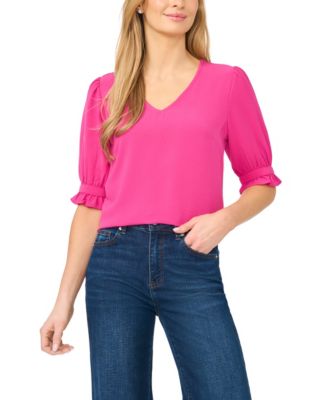 Women's Elbow-Sleeve V-Neck Blouse