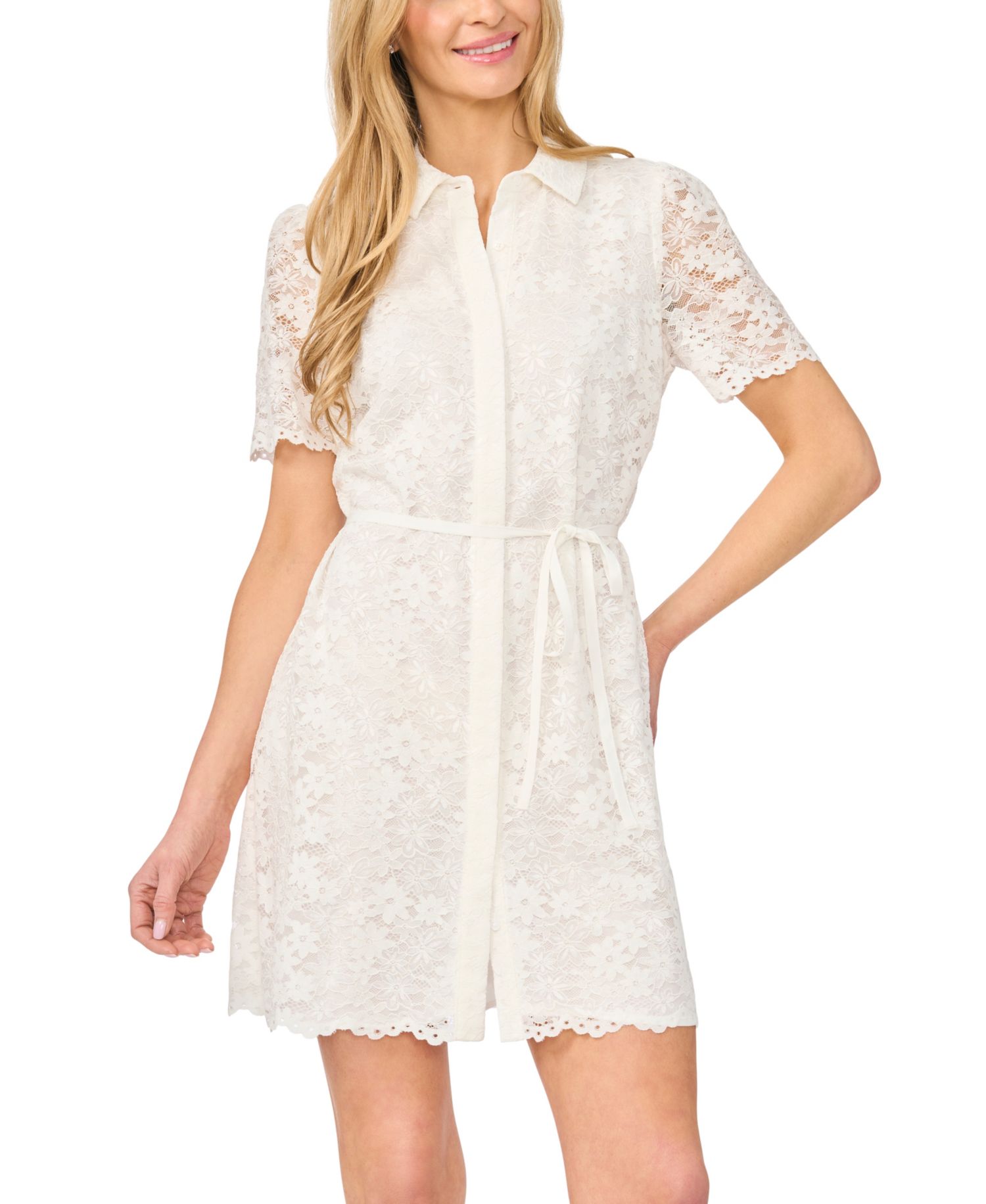 Women's Short-Sleeve Collared Belted Dress