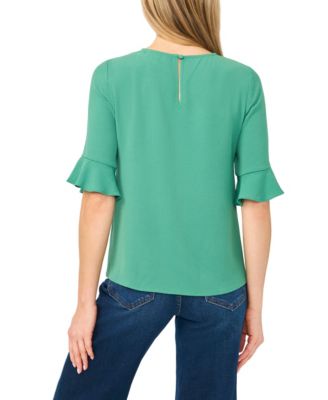 Women's Ruffled-Cuff 3/4-Sleeve Crew Neck Top