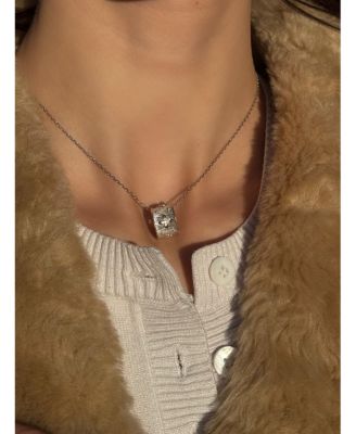 Suzy Levian Sterling Silver Cubic Zirconia Brushed Italian Florentine Barrel Loop Pendant