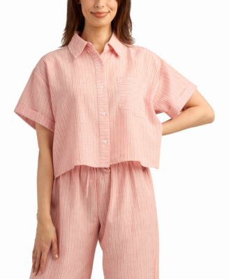 Women's Mini Striped Collared Neck Shirt