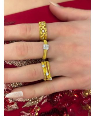 Suzy Levian Golden Helix Sterling Cubic Zirconia Coil Three Row Twisted Ring