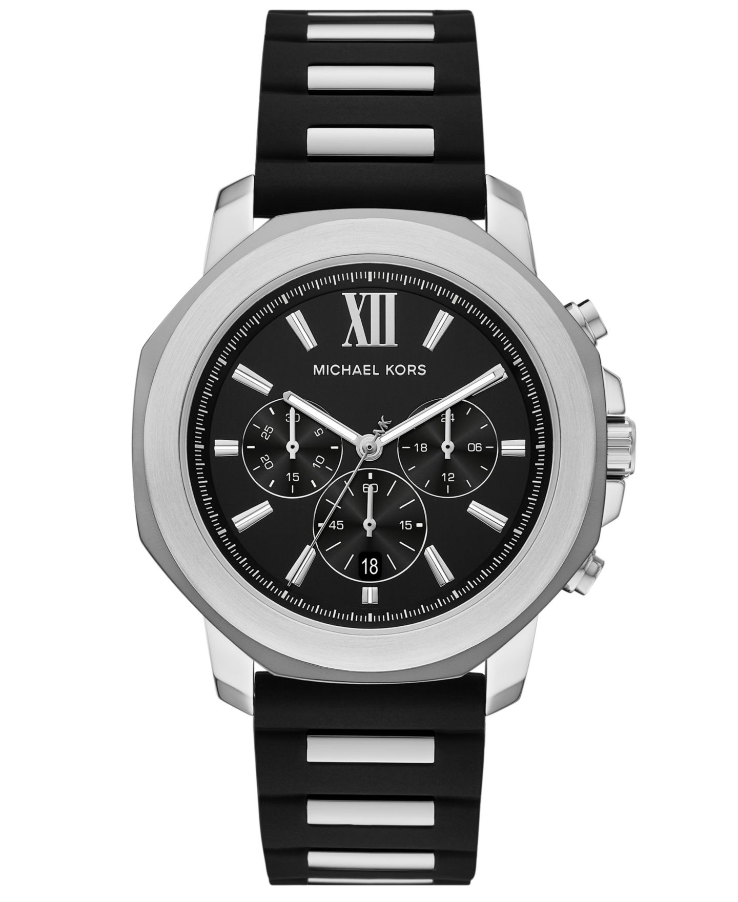 Мужские часы Michael Kors Prescott Quartz Chronograph Black Silicone Watch, 44mm — фото 1