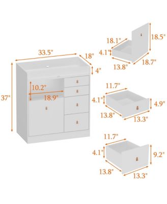 5-Drawers Changing Table, Dresser, Kids Low Dresser with Shelf
