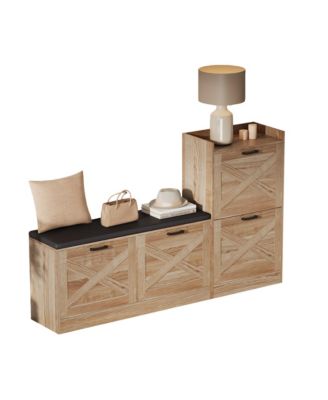 Shoe Storage Bench with 4 Flip Drawers and Padded Seat for Entryway