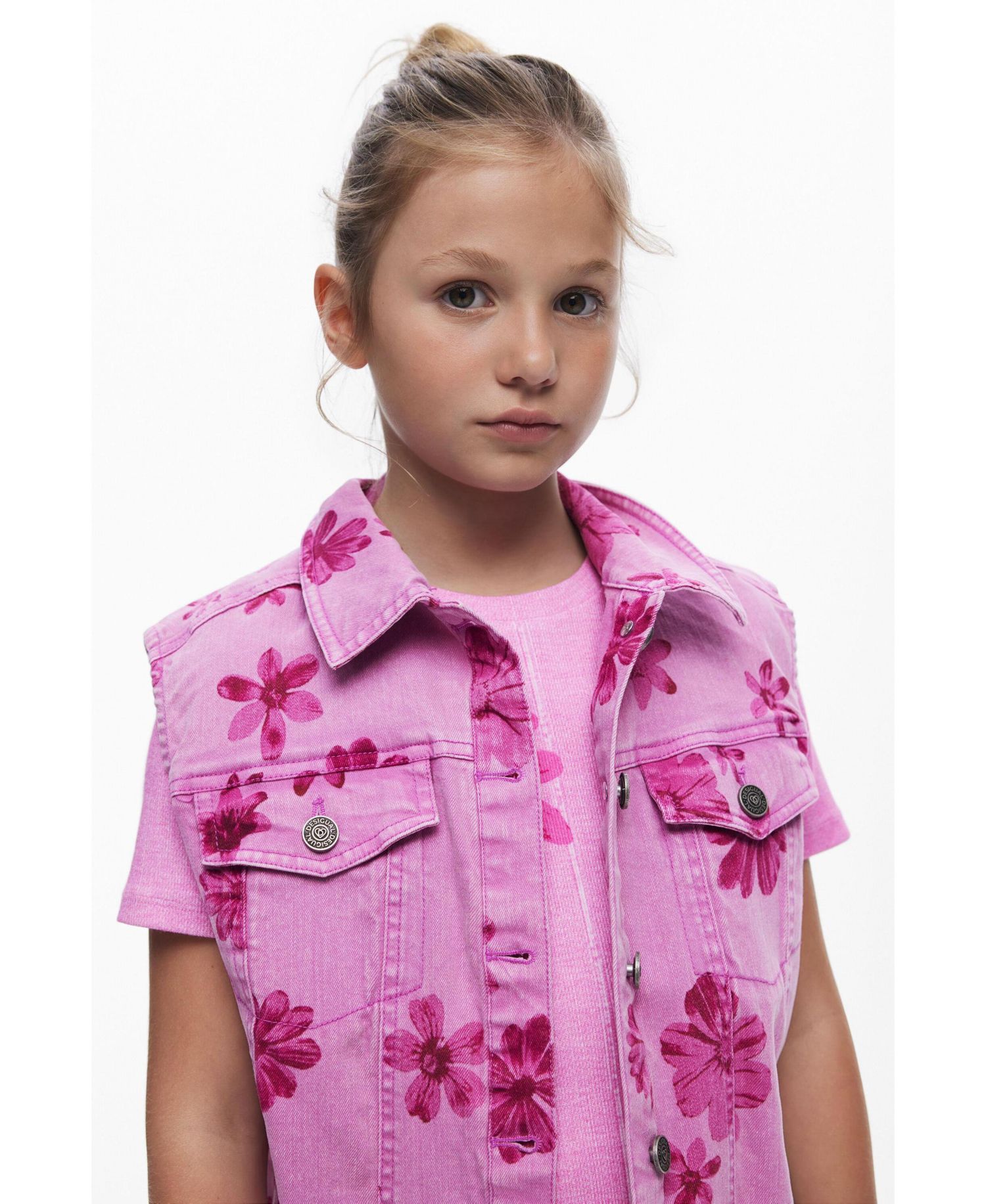 Girls's Denim vest flowers
