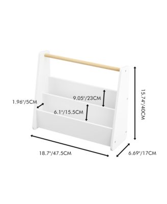 Kids Bookshelf with Wooden Handle, 2-Tier Front-Facing Toddler Bookcase, Portable Book Storage Organizer for Nursery, Playroom