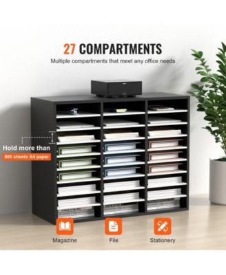 27 Compartment Adjustable Wood Literature Organizer for Office Storage