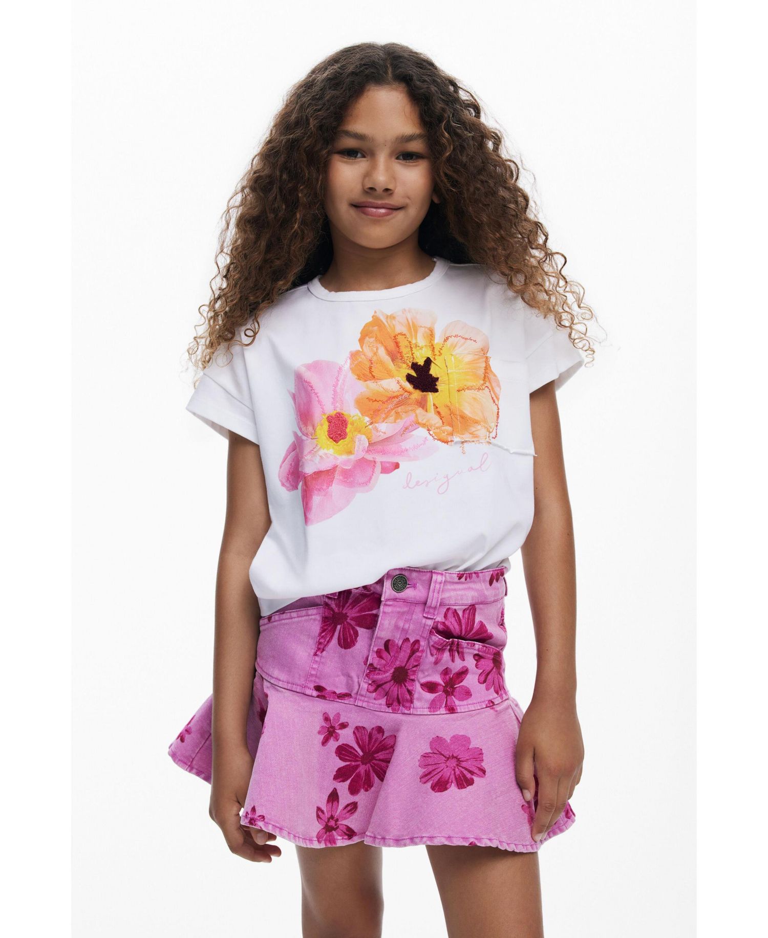 Girls's Short denim floral skirt