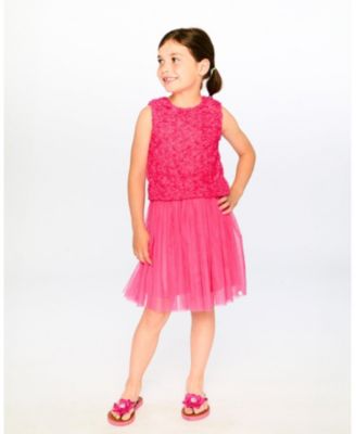 Little Girls Sleeveless Textured Rosette Dress