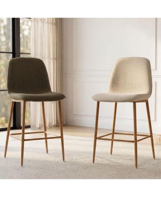 Upholstered Counter Height Bar Stools Set of 3, Wood Look Legs