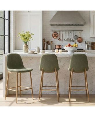 Upholstered Counter Height Bar Stools Set of 3, Wood Look Legs