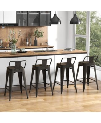 24 in Metal Counter Height Stackable Chair Set of 4 with Removable Back and Footrest