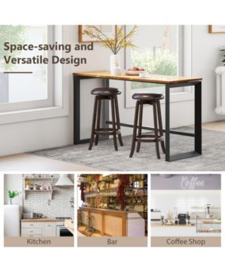 29 in Upholstered PU Leather Bar Stool Set of 2 with 360-Degree Swivel Round Seat