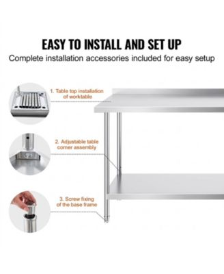 Stainless Steel Heavy Duty Prep Work Table 24 x 72 x 36 in for Kitchen