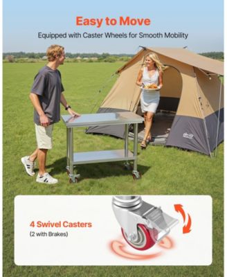 Stainless Steel Food Prep Worktable 24 x 35.4 in With Wheels for Commercial Use