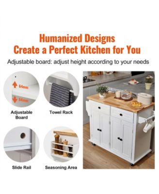 Kitchen Island Cart with Solid Wood Top 35.4in Width Mobile Storage Cabinet