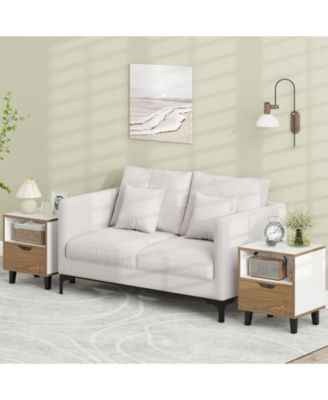 Nightstand Set of 2 with Drawer and Open Storage Shelf for Bedroom