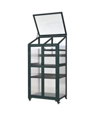 62inch Outdoor Height Wood Large Greenhouse Balcony Portable Cold Frame with Wheels and Adjustable Shelves