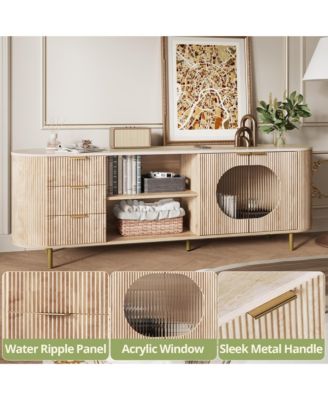 69" Curved TV Stand for TVs Up to 80 Inches, Modern Media Console Table with Wavy Acrylic Doors and Large Storage for Living Room