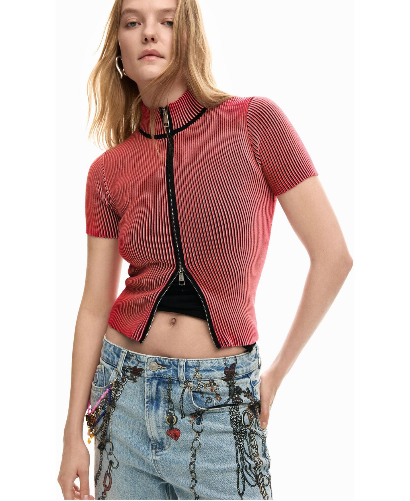 Женский топ Desigual Iridescent knit, цвет: Красный — фото 4