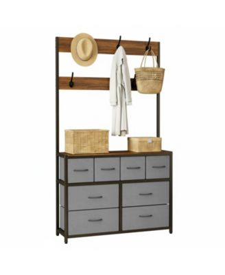 Tall Fabric Dresser 8 Drawers 6 Hooks Chest Bedroom Storage Organizer Space Saving Easy Assembly