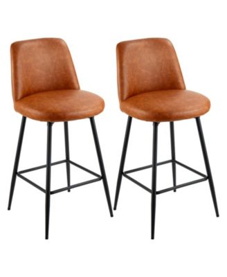27 in Swivel Counter Height PU Leather Bar Stool Set of 2 with Backrest and Metal Legs