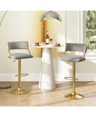Height Adjustable Velvet Swivel Bar Stool Set of 2 with Barrel Back and Footrest
