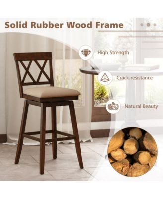 29 in Swivel Bar Height Stool Set of 2 with Linen Upholstered Seat and Curved Backrest