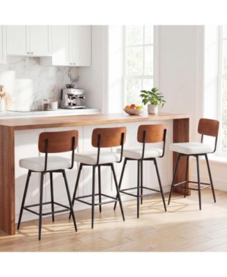 27 in Padded Swivel Counter Height Bar Stool Set of 2 with Curved Backrest and Metal Frame