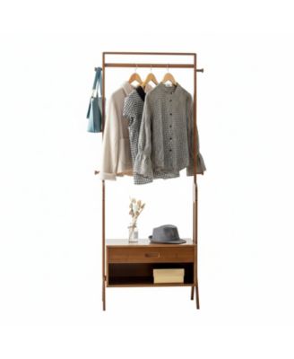 Freestanding Hall Tree Entryway Bench Coat Rack Storage Wood